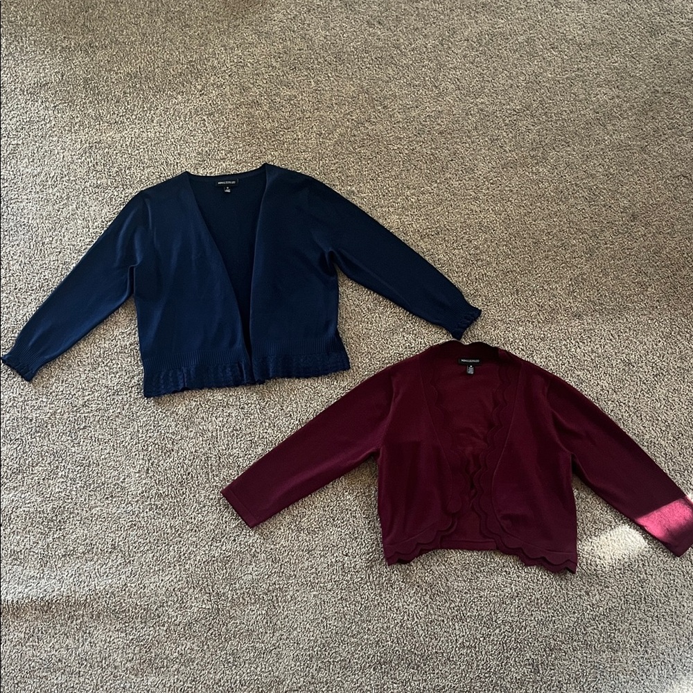 Nina Leonard Navy and Burgundy Cardigans Set